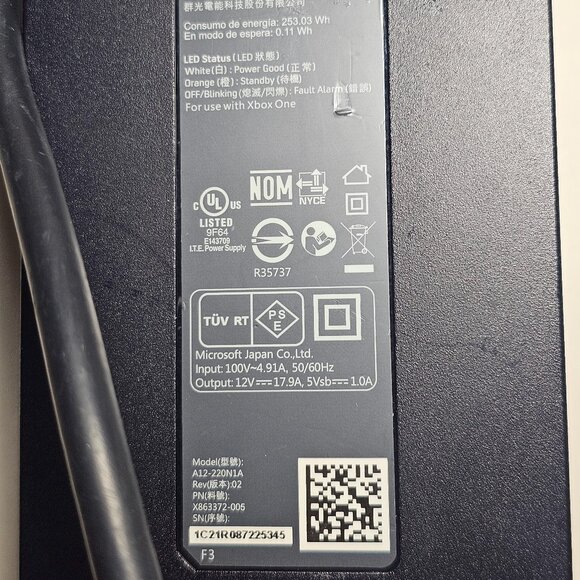 Genuine OEM Xbox One AC Adapter Microsoft Power Supply A12–220N1A - Picture 1 of 4